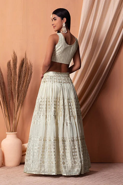 White Bollywood Georgette Lehenga Choli with Sequins Clothsvilla