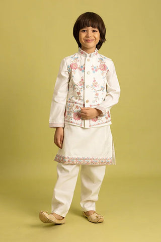 Traditional Wear White Koti Kurta Pajama for Boys Wear Clothsvilla