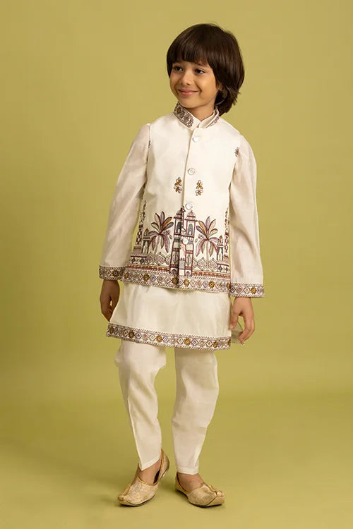 Elegant White Koti Kurta Set for Boys 6 to 12 Year Clothsvilla
