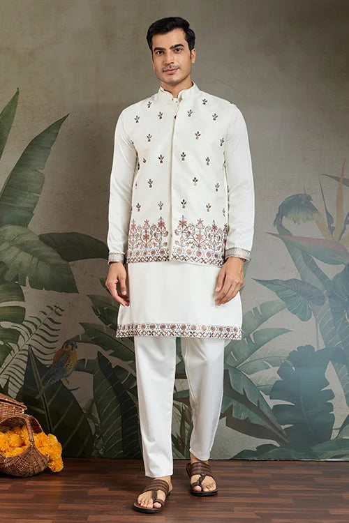 Cultural Function Special White Color Kurta Koti for Men Clothsvilla