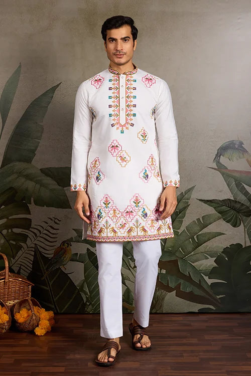 Classy Look Festive Occasion White Kurta for Mens Clothsvilla