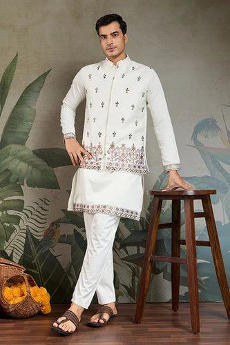 Cultural Function Special White Color Kurta Koti for Men Clothsvilla