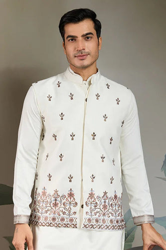 Cultural Function Special White Color Kurta Koti for Men Clothsvilla