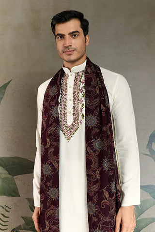 Wedding Special White Mirror Work Kurta with Dupatta for Men Clothsvilla