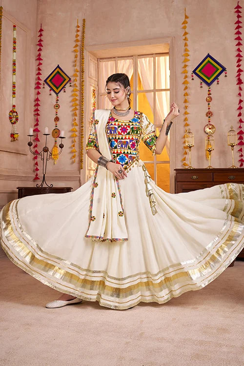 Premium White Cotton Chaniya Choli for Navratri Clothsvilla