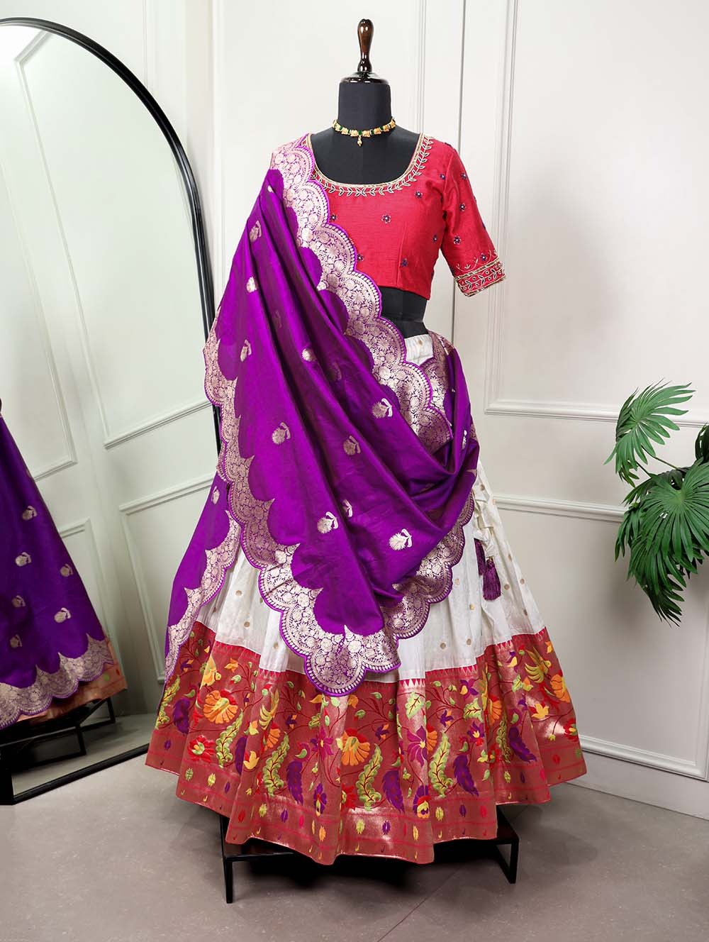 White Paithani Lehenga Choli Embrace Elegance and Tradition ClothsVilla