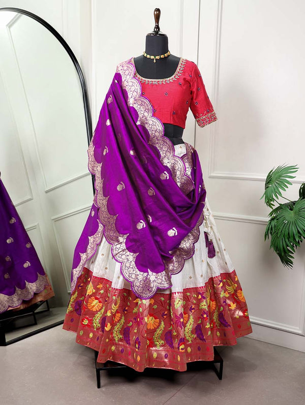White Paithani Lehenga Choli Embrace Elegance and Tradition ClothsVilla