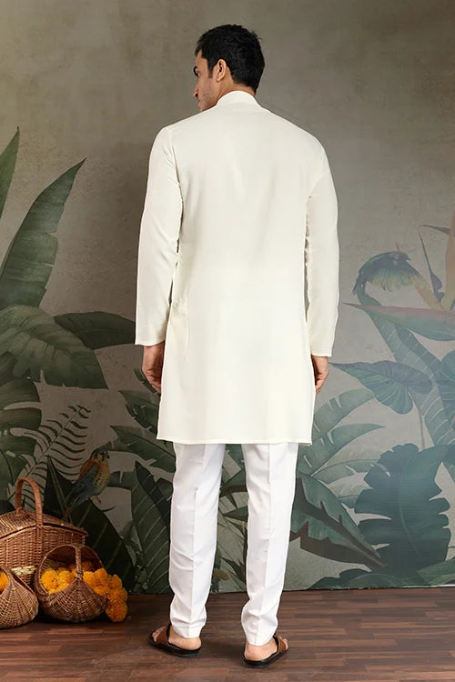 Wedding Special White Mirror Work Kurta with Dupatta for Men Clothsvilla