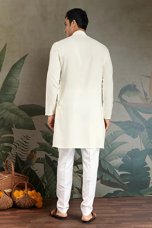 Wedding Special White Mirror Work Kurta with Dupatta for Men Clothsvilla