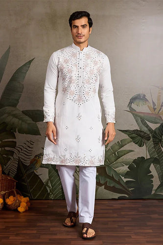 Classic White Mirror with Embroidered Work Kurta for Weddings Clothsvilla
