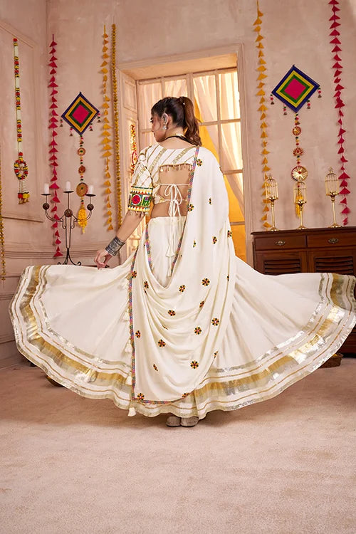 Premium White Cotton Chaniya Choli for Navratri Clothsvilla