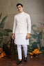 White Roman Silk Kurta with Jacquard Koti Jacket Clothsvilla