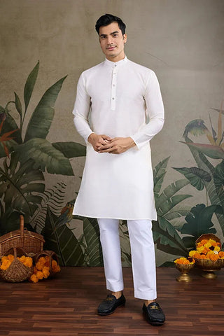 White Roman Silk Kurta with Jacquard Koti Jacket Clothsvilla