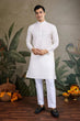 Load image into Gallery viewer, White Roman Silk Kurta with Jacquard Koti Jacket Clothsvilla