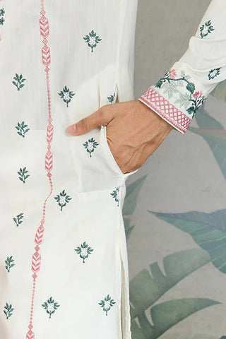 Wedding Special White Embroidered Silk Kurta Clothsvilla