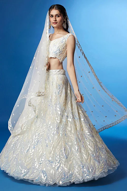 White Soft Net Bollywood Sequins Lehenga Set Online Clothsvilla
