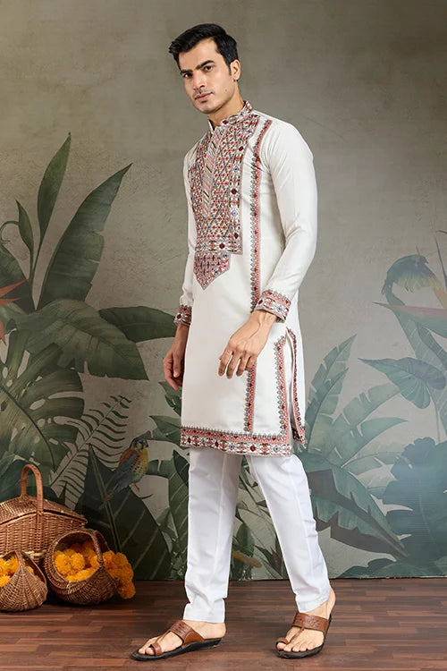Wedding Special White Embroidered Kurta for Men Clothsvilla