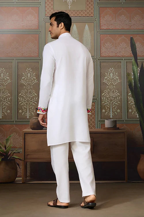 White Traditional Designer Festival Wear Kurta for Men Clothsvilla