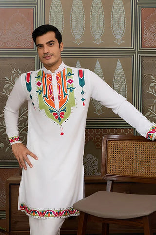 White Traditional Designer Festival Wear Kurta for Men Clothsvilla