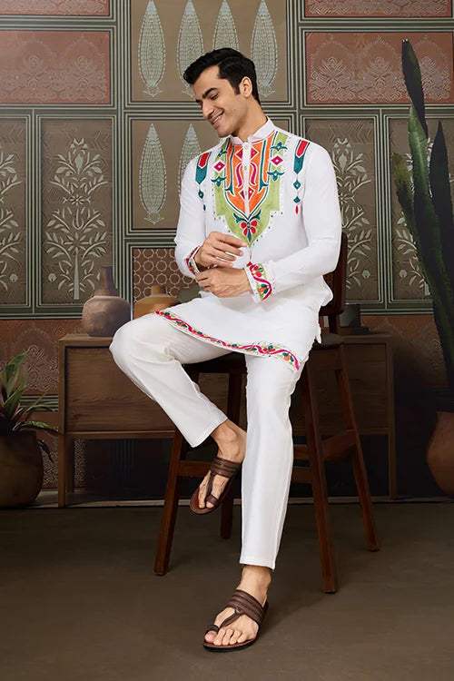 White Traditional Designer Festival Wear Kurta for Men Clothsvilla