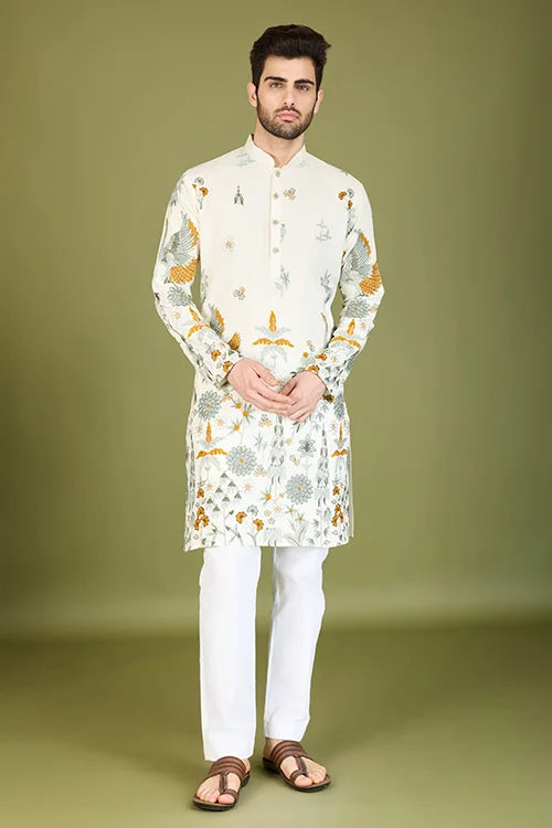 White Viscose Rayon Designer Kurta for Men Clothsvilla