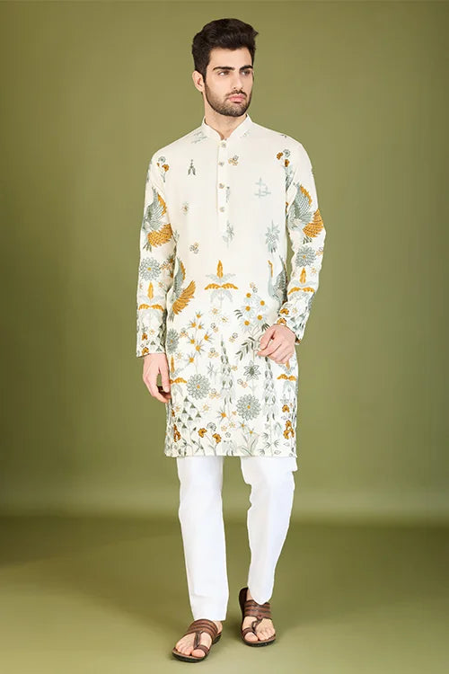 White Viscose Rayon Designer Kurta for Men Clothsvilla