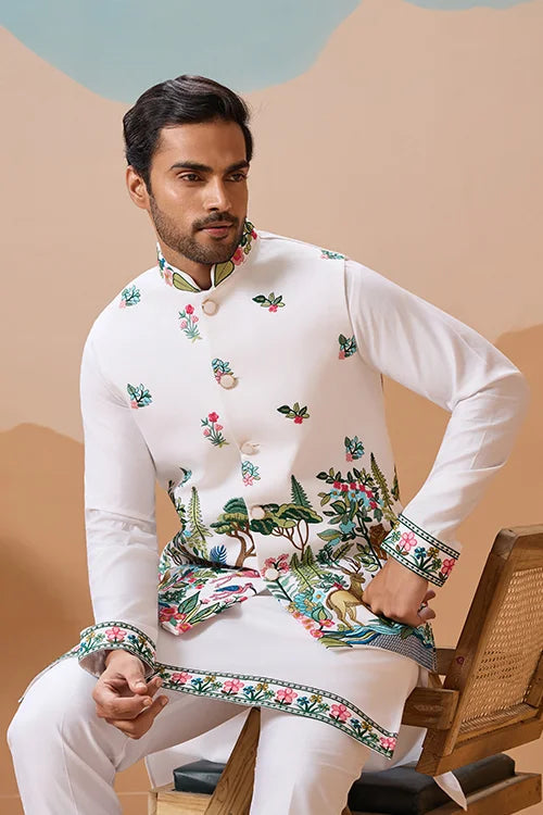 Vantara Style Premium White Mens Wear Koti Kurta Collection Clothsvilla