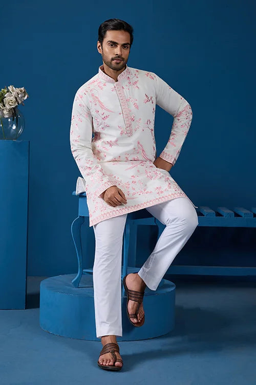 Classic White Viscose Silk Festive Kurta for Mens Clothsvilla