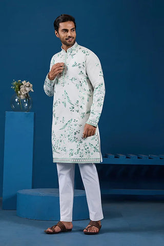 Graceful White Viscose Silk Kurta for Mens Wear Clothsvilla