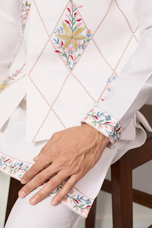Elegant Wedding Special White Koti Kurta Pajama Set Clothsvilla