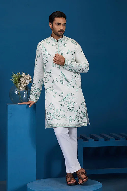 Graceful White Viscose Silk Kurta for Mens Wear Clothsvilla