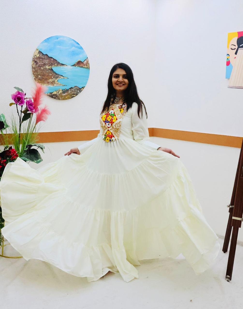 White Designer Gown for Navaratri Celebrations ClothsVilla