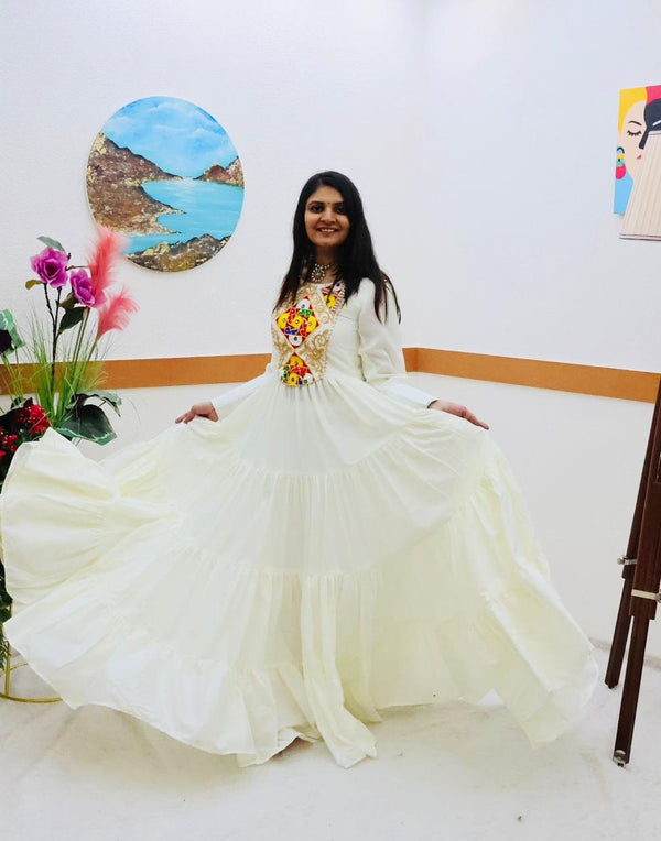 White Designer Gown for Navaratri Celebrations ClothsVilla