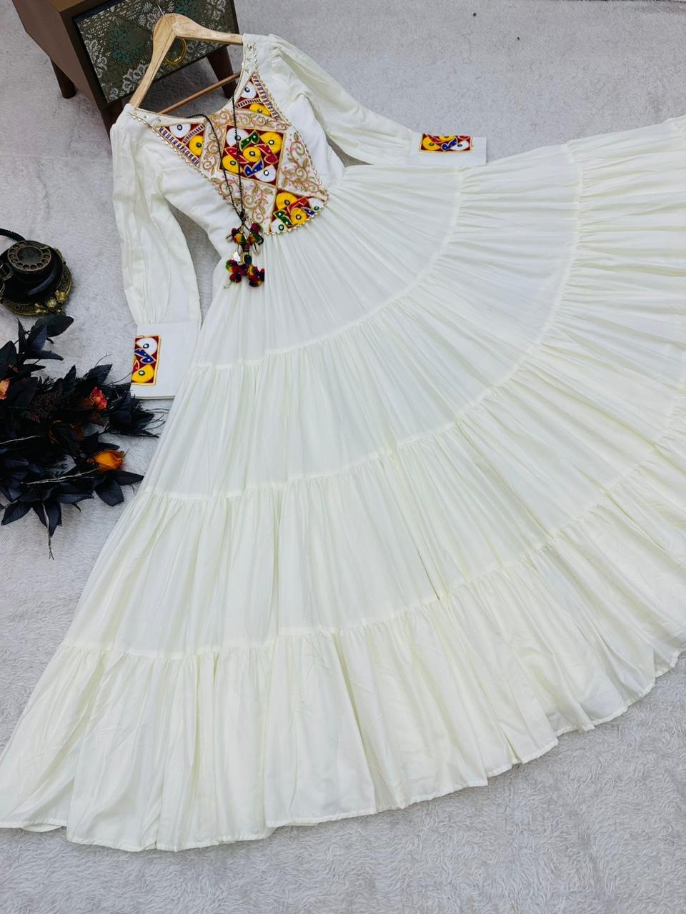 White Designer Gown for Navaratri Celebrations ClothsVilla