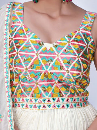 White Mirror Work Multi Embroidery Chiffon Palazzo Suit Clothsvilla