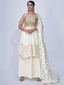 White Mirror Work Multi Embroidery Chiffon Palazzo Suit Clothsvilla