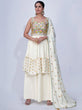 Load image into Gallery viewer, White Mirror Work Multi Embroidery Chiffon Palazzo Suit Clothsvilla
