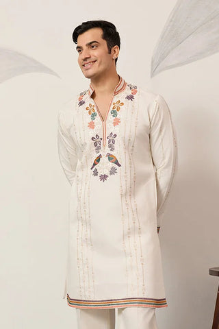 Luxury White V Neck Kurta Pant for Festive Wear Clothsvilla