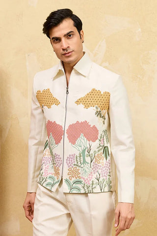 White Velvet Embroidered Bomber Jacket with Pant for Mens Wear Clothsvilla