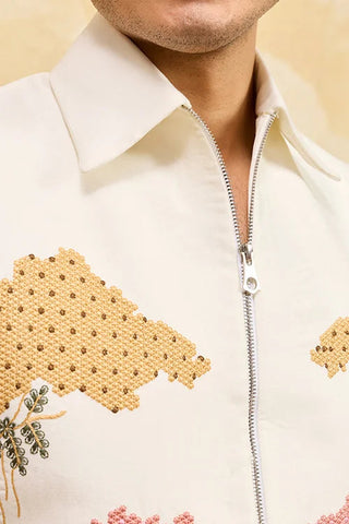 White Velvet Embroidered Bomber Jacket with Pant for Mens Wear Clothsvilla
