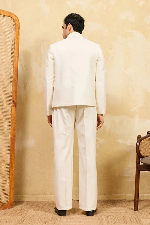 White Velvet Embroidered Bomber Jacket with Pant for Mens Wear Clothsvilla