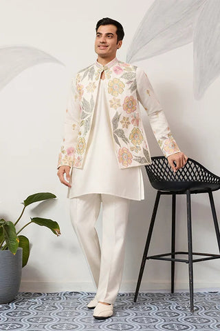 Carnival Function White Koti Kurta Pair for Mens Wear Clothsvilla