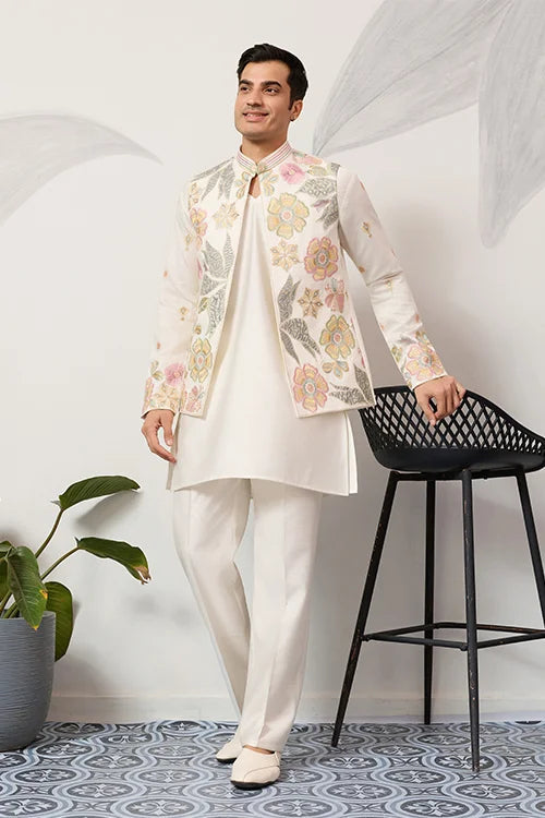 Carnival Function White Koti Kurta Pair for Mens Wear Clothsvilla