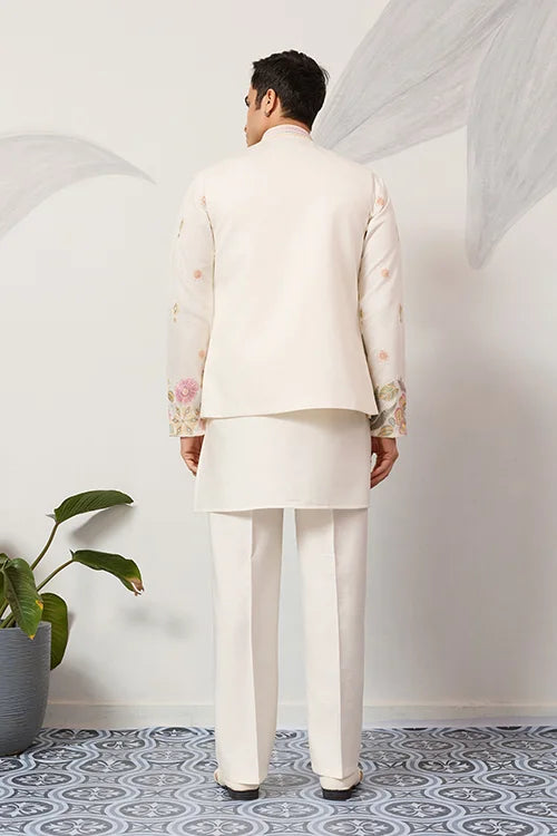 Carnival Function White Koti Kurta Pair for Mens Wear Clothsvilla
