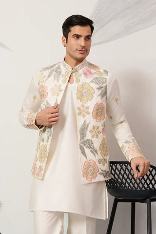 Carnival Function White Koti Kurta Pair for Mens Wear Clothsvilla