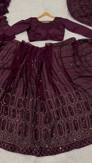 Wine Elegant Kasturi Silk Saree with Sequins & Thread Work ClothsVilla