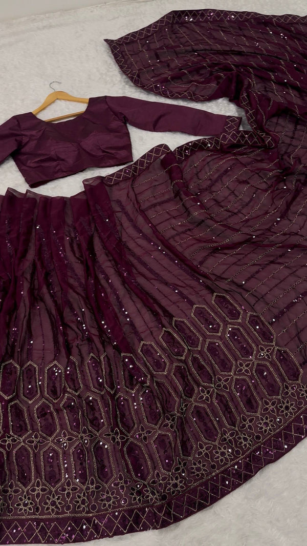 Wine Elegant Kasturi Silk Saree with Sequins & Thread Work ClothsVilla