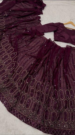Wine Elegant Kasturi Silk Saree with Sequins & Thread Work ClothsVilla