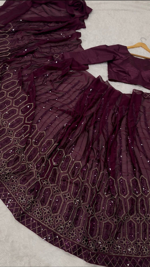 Wine Elegant Kasturi Silk Saree with Sequins & Thread Work ClothsVilla