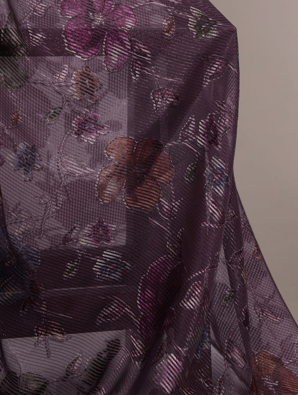 Wine Elegant Lurex Brasso Saree with Floral Viscose Brasso Work & Silk Blouse Piece ClothsVilla